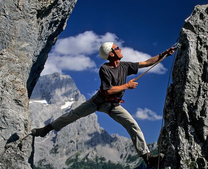 Klettern am Klettersteig bei der Hofp&uuml;rglh&uuml;tte